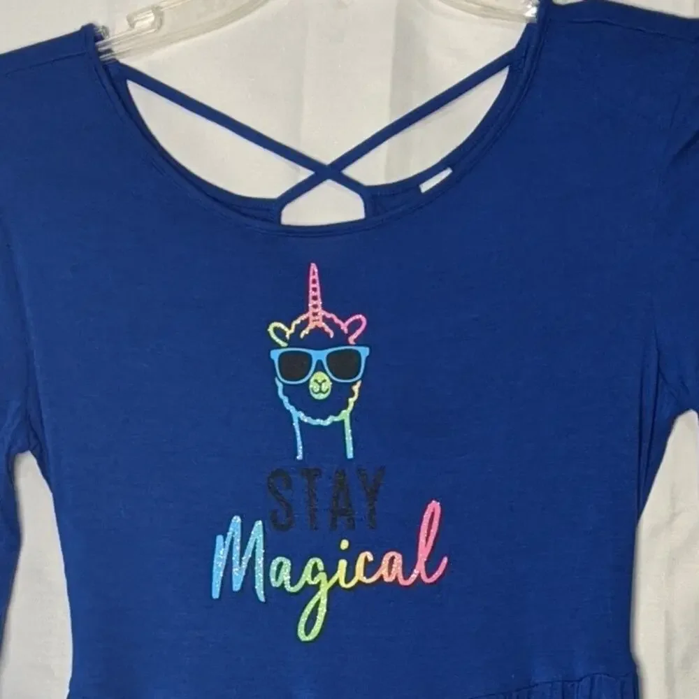 JUSTICE 14/16 PLUS Blue Stay Magical Unicorn Stretch Knit Dress